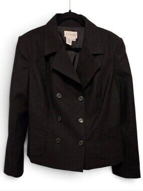 NWOT Vintage 90s J.G. Hook Black Cropped 100% Wool Lined Pea Coat Size 14